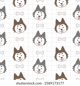 Seamless pattern of cute dog head