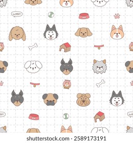 Seamless pattern of cute dog head