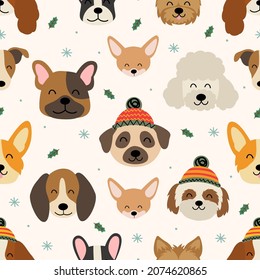 seamless pattern with cute dog heads