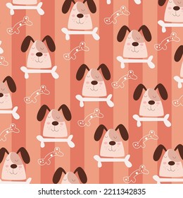 Seamless pattern with cute dog heads perfect for wrapping paper