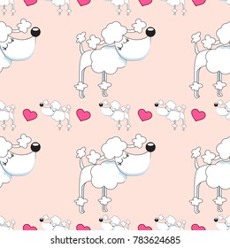 Seamless pattern with cute dog with heart shaped cartoon illustration of a-dog with heart shaped