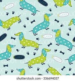 Seamless pattern with cute dog and lettering