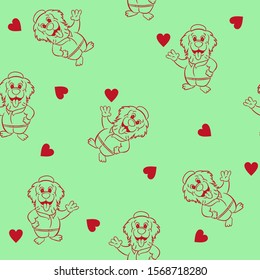 seamless pattern cute dog love green background vector