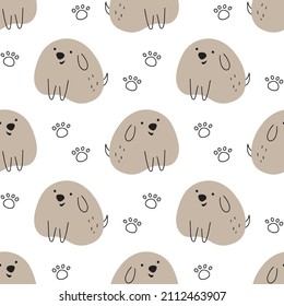 Patrón sin inconveniente con perro lindo y huella de papel. Doodle. Ilustración del vector