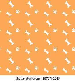 Patrón sin foco de adorable símbolo de cachorro de perro, juguete, pezuña, pie. Caricatura divertida y feliz concepto de perro con estilo de forma simple. Ilustración para fondo, papel pintado, textil, tela.