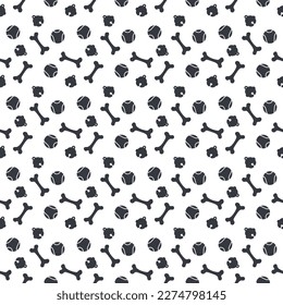 Seamless pattern cute dog toy ball, bone, and bell symbol design background for wallpaper, wrapping, paper, fabric. Vector illustration.