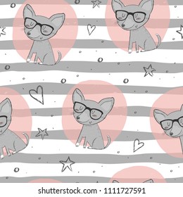 seamless pattern with cute dog. Vector Illustration