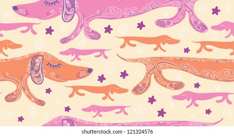 Seamless pattern with cute dog. Vector illustration