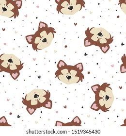 Seamless pattern with cute dog. Vector illustration.