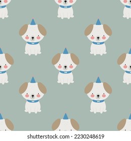 Seamless pattern with cute Dog. Vector illustration. For card, posters, banners, printing on the pack, printing on clothes, fabric, wallpaper.