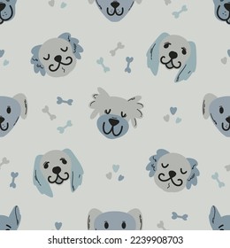 Seamless pattern cute doggies with bones and heart