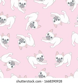Seamless pattern with cute dogs. Background for fabric, textile design, wrapping paper or wallpaper. French bulldog