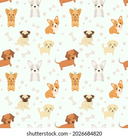 Seamless pattern with cute dogs. Funny animals in a cartoon design.