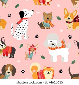 seamless pattern with cute dogs and gifts