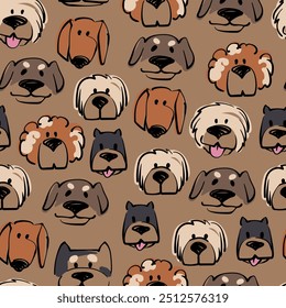 Seamless pattern with cute dogs (head). Vector illustration.