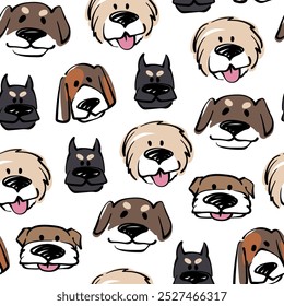 Patrón sin fisuras con perros lindos (cabeza). Ilustración vectorial.
