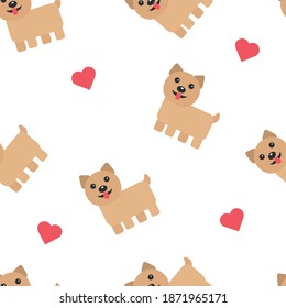 Seamless pattern with cute  dogs and hearts. Vector animal background. Cute seamless pattern. Repeat wallpaper tile background scarf isolated cartoon doodle illustration design