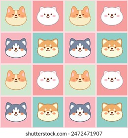 Seamless pattern with cute dogs. Image for card, poster, baby clothing. Vector.Illustration