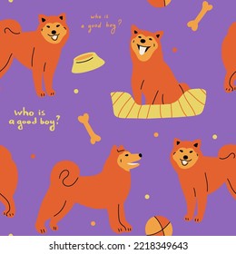 Seamless pattern with cute dogs. Modern design for fabric and paper, surface textures.