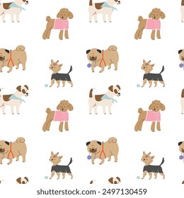 Seamless pattern with cute dogs on white background. Vector illustration for your design	

