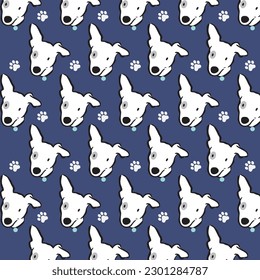 Nahtlose Muster mit süßen Hunden und Pfoten des Hundes für Kinder, Design, Kratzpapier, Packpapier, Scraphepapier.