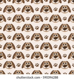 Seamless pattern with cute dogs and paw prints