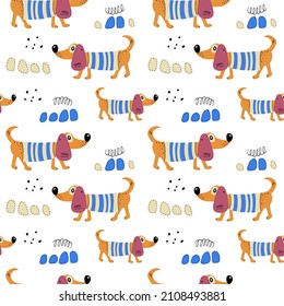 Seamless pattern with cute dogs. Scandinavian-inspired animal vector print for kids textiles, fabric, wrapping paper and wallpaper