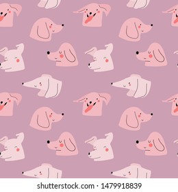Seamless pattern with cute Dogs. Vector texture with Dog's heads. Hand drawn doggy background.