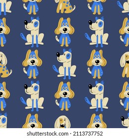 Seamless pattern with cute dogs. Vector print with cartoon abstract animals in Scandinavian style for children's textiles, fabric, wrapping paper and wallpaper