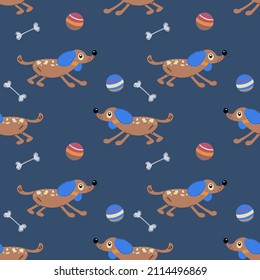 Seamless pattern with cute dogs. Vector print with cartoon abstract animals in Scandinavian style for children's textiles, fabric, wrapping paper and wallpaper