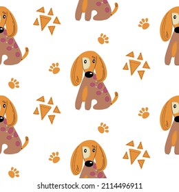 Seamless pattern with cute dogs. Vector print with cartoon abstract animals in Scandinavian style for children's textiles, fabric, wrapping paper and wallpaper
