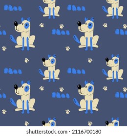 Seamless pattern with cute dogs. Vector print with cartoon abstract animals in Scandinavian style for children's textiles, fabric, wrapping paper and wallpaper
