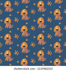 Seamless pattern with cute dogs. Vector print with cartoon abstract animals in Scandinavian style for children's textiles, fabric, wrapping paper and wallpaper