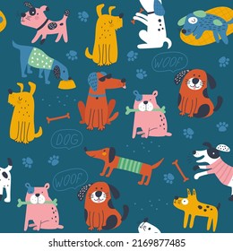 Seamless pattern with cute dogs. Vector illustrations