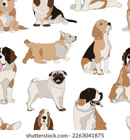 Seamless pattern with cute dogs. Vector illustration.