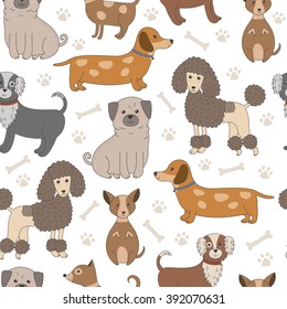 Seamless pattern with cute dogs. Vector texture with funny cartoon characters