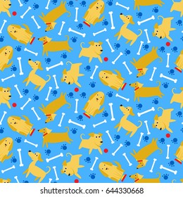 Seamless pattern with cute dogs. Vector illustration