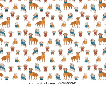 Seamless pattern Cute dogs in warm winte rcostume. Flat vector cattoon.