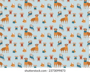 Seamless pattern Cute dogs in warm winte rcostume. Flat vector cattoon.