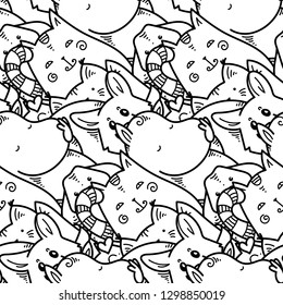 Seamless pattern with cute domestic animals. Kawaii doodle pets. Vector endless illustration