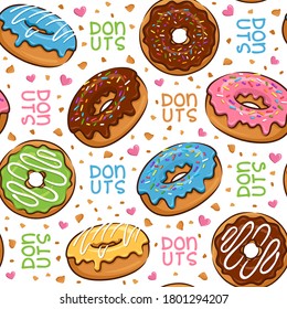 Seamless Pattern Cute Donut Cartoon Illustration