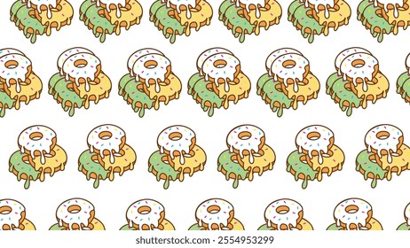 Seamless pattern with cute donuts. Delicious donuts with different fillings. Design for packaging, fabric, wallpaper, cover, and many more.