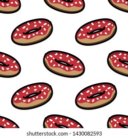 Seamless pattern of cute donuts desserts on white color background. Vector illustration.