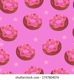 
Seamless pattern of cute donuts with icing and toppings hearts