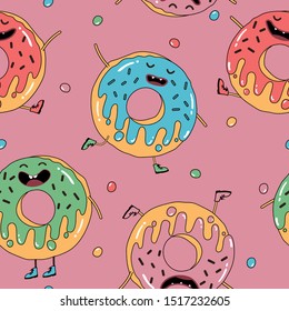 Patrón sin problemas con donuts bonitos.Imprimir producto para niños u otros pensamientos