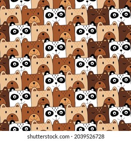 Seamless pattern with cute doodle bears. Wallpaper or wrapping paper print. Textile template.