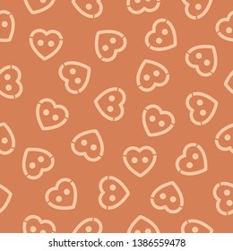 Seamless pattern with cute doodle beige heart shaped buttons on a soft cocoa color background. Romantic print for fabric,wrapping paper, wallpaper, planners, mugs, background for your design