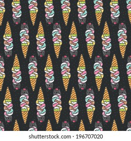 Seamless pattern with cute doodle cat ice cream. For your textile, wallpaper, fabric or wrapping paper.