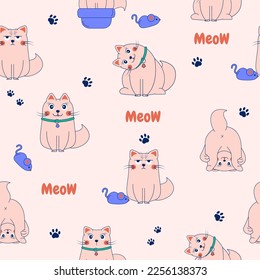 Patrón sin foco con gatos de doodle lindos