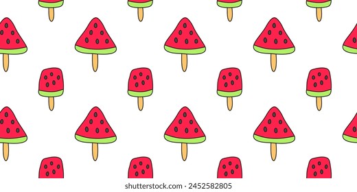 Seamless pattern with cute doodle colorful watermelon ice creams.